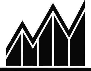 Black financial chart graph icon vector line art on transparent background