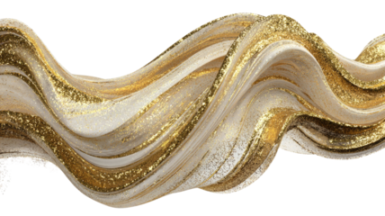 gold and white flowing abstract vpaint strokes form a smooth elegant wave pattern gracefully extending across isolated on white background
