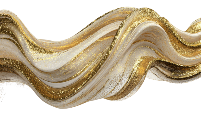 gold and white flowing abstract vpaint strokes form a smooth elegant wave pattern gracefully extending across isolated on white background - Powered by Adobe