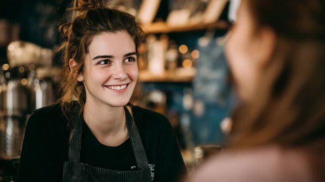 Young Smiling Barista Serving Customer in Modern Coffee Shop