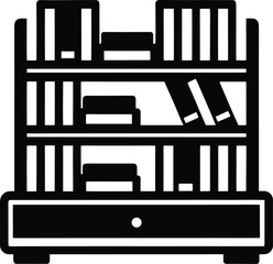 Bookshelf with books and drawer, home library furniture flat vector illustration