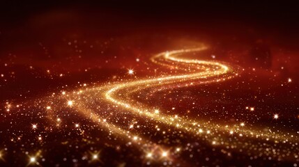 Shimmering golden path winds through a red, dark cosmos-like background