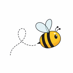 Cute cartoon bee flying with a dotted line trail 1.