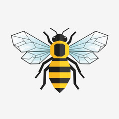 Geometric Honey Bee Illustration with Transparent Wings.