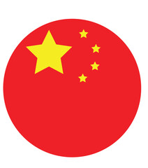 A round red button vector icon depicting the national flag symbol of China with stars