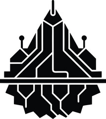 Abstract ice block shape with connected circuit lines and dots icon vector