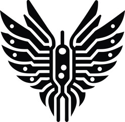 Abstract cyber butterfly wings circuit board vector isolated on transparency grid