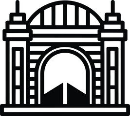 Abstract gate entrance with arched roof and pillars, modern building architecture