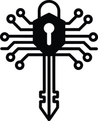 Digital security lock key icon, cyber crime protection, secure network access