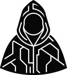 Abstract hooded hacker icon, cyber crime and network security concept