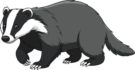 Cute cartoon badger illustration, woodland animal drawing, wildlife character artwork, isolated forest creature, adorable mammal design for children, educational nature graphic