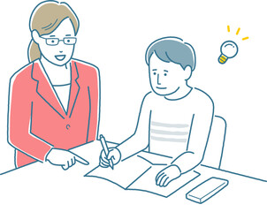 男の子に勉強を教える講師