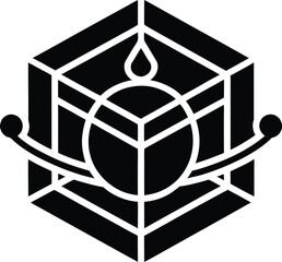 A stylized bee within a hexagonal structure on a transparent background