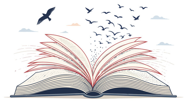 Unlock your imagination with a captivating open book, where knowledge soars and birds take flight, inspiring creativity and stories to unfold