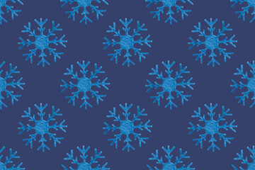 Seamless snowflake pattern with watercolor pencil.