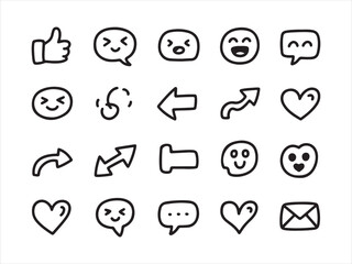Hand Drawn Doodle Icons Set – Emojis, Arrows and Chat Symbols