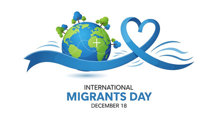 International migrants day december 18th with earth and heart ribbon symbolizing unity and support