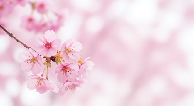Pink cherry blossoms on branch springtime flowers - Powered by Adobe