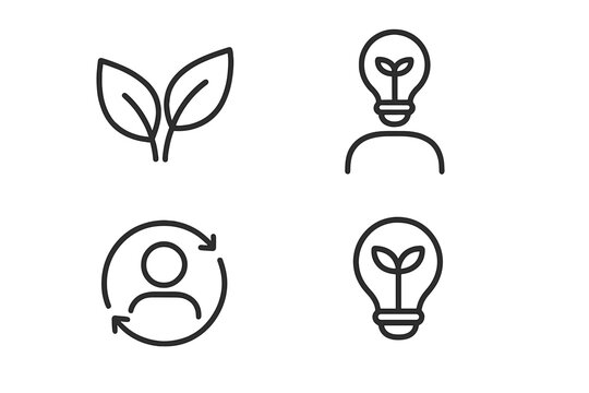 Minimalist outline symbols for sustainable development, green energy, ecology, and personal renewal