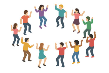 Fototapeta premium Diverse group of people dancing together in circle isometric perspective