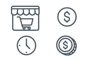 Outline symbols for online commerce, time management, and financial transactions