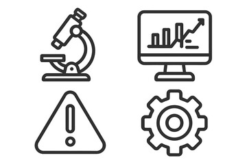 Comprehensive set of essential line icons covering business, science, warning, and configuration settings