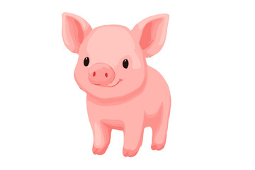 Fototapeta premium Sweet pink baby piglet standing alone with a cheerful face on a white background