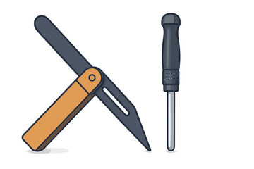 Folding Marking Gauge and Precision Screwdriver Set Isolated on White Background