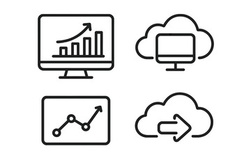 Business analytics data monitoring and cloud computing technology outline symbols for digital interface