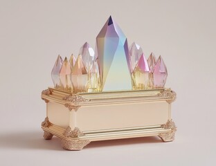 Ornate golden box with tall, iridescent crystal spikes