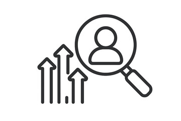 Talent search and professional development concept with magnifying glass and upward growth arrows