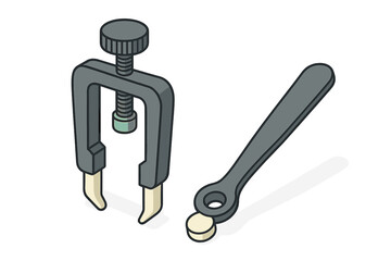 Isometric Set of Watch Repair Tools for Crystal Setting and Case Opening