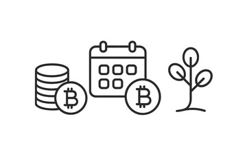 Cryptocurrency investment growth timeline with financial planning calendar and coins