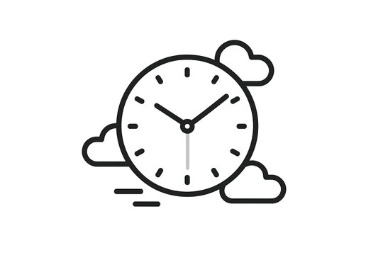 Minimalist line symbol of clock and clouds for time management and weather scheduling