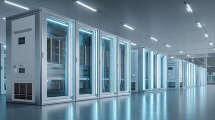 Data center server racks in modern building