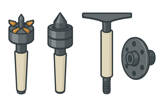 Woodworking lathe machine accessories including drive centers and faceplate tools