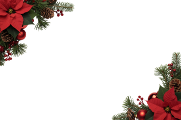 Christmas poinsettia and fir sprigs isolated on transparent background