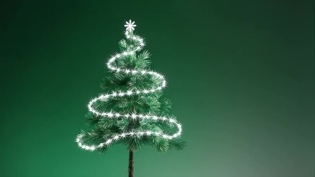 A Christmas tree shape with a glowing light strand on a gradient green background - Powered by Adobe