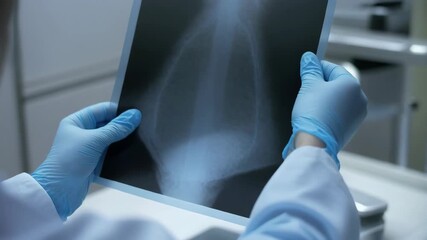 Medical professional examines an X-ray, diagnosing potential health issues with careful analysis - Powered by Adobe