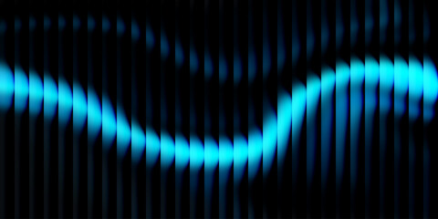 Abstract blue waveform on dark background with vertical line glass effect