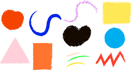 Vibrant hand-drawn textured abstract geometric and organic shapes, brush strokes, artistic elements, modern design