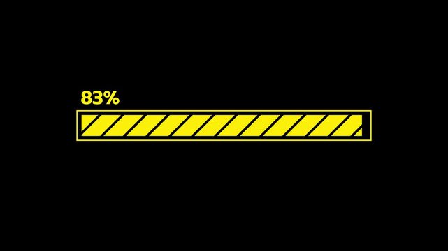 Yellow diagonal striped loading bar animation suitable for fun UI, warning dashboards, and motion graphics.