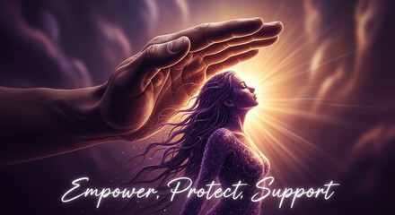 A woman receives protection and support, bathed in divine light and empowerment