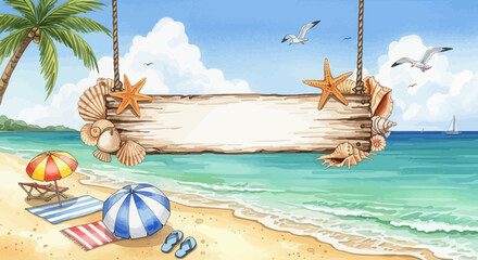 Tropical Beach Sign Illustration