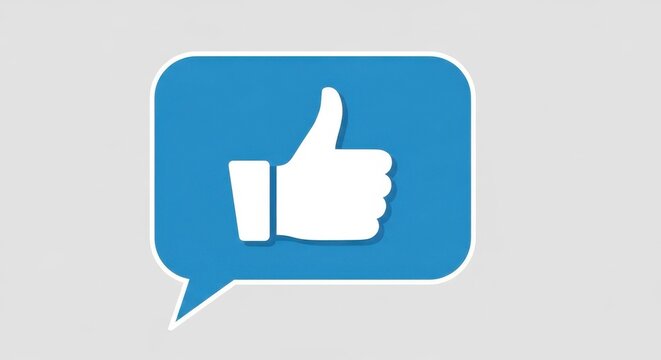 Symbolic expression depicting a thumbs up gesture within a speech bubble element - Powered by Adobe
