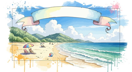Artistic Summer Beach with Banner