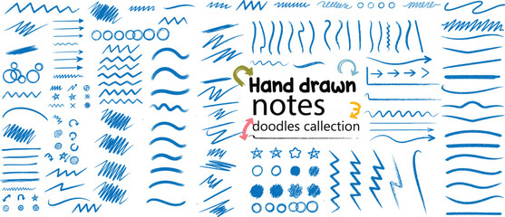 Blue Underlines and Emphasis Crayon Elements Bundle – Hand-Drawn Crayon Strokes, Highlight Lines, Doodle Underlines, Sketch Text Emphasis Set