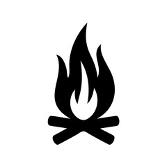 Campfire icon with flames and crossed logs silhouette Vector