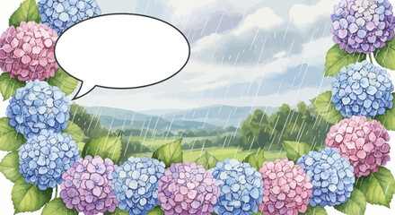 Hydrangea Frame in a Rainy Landscape