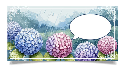 Hydrangeas and Rain Banner Illustration